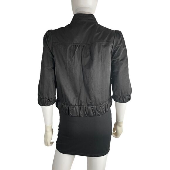 Bizz Half Sleeve Button-up Jacket Black Ruffle - Picture 7 of 12